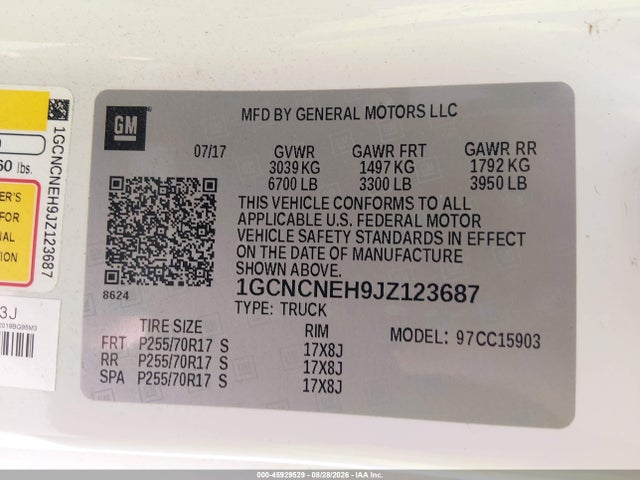 Aukcja sprzedaży 2018 Chevrolet Silverado 1500 Wt, vin: 1GCNCNEH9JZ123687, numer aukcji: 45929529