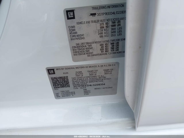 Продаж на аукціоні авто 2020 Gmc Sierra 1500 4wd  Short Box At4, vin: 3GTP9EED4LG228354, номер лоту: 45929552