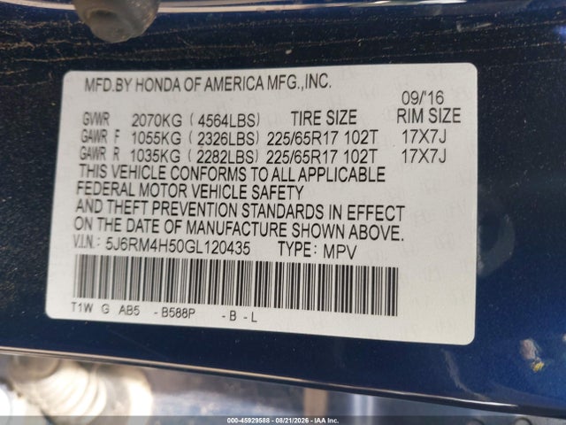5J6RM4H50GL120435 Honda CR-V EX