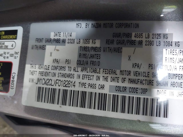 45929617 :رقم المزاد ، JM1CW2CLXF0182814 vin ، 2015 Mazda Mazda5 Touring مزاد بيع