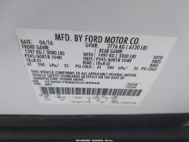 Продажа на аукционе авто 2016 Ford Explorer, vin: 1FM5K7B88GGC85944, номер лота: 45929663