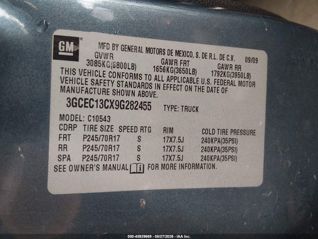 Продажа на аукционе авто 2009 Chevrolet Silverado 1500 Ls, vin: 3GCEC13CX9G282455, номер лота: 45929669