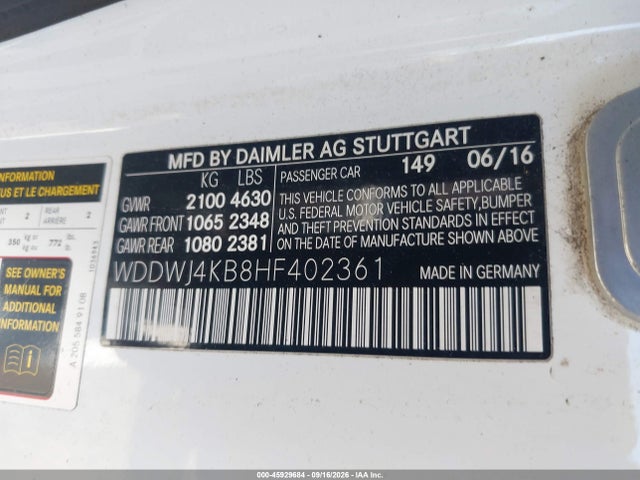Aukcja sprzedaży 2017 Mercedes-benz C 300 4matic, vin: WDDWJ4KB8HF402361, numer aukcji: 45929684