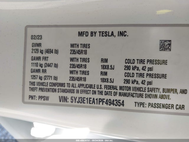 Tesla Model 3 Rear-wheel Drive 2023 5YJ3E1EA1PF494354 Image 9