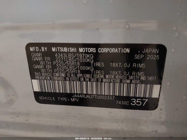 Продажа на аукционе авто 2026 Mitsubishi Outlander Sport 2.0 Es/2.0 Le/2.0 Ralliart/2.0 S/2.0 Se/2.0 Trail Edition, vin: JA4ARUAU7TU002337, номер лота: 45929715