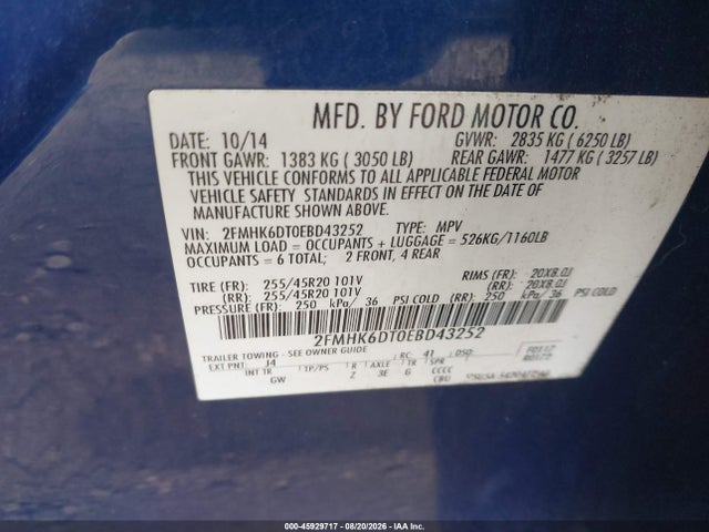 Aukcja sprzedaży 2014 Ford Flex Limited, vin: 2FMHK6DT0EBD43252, numer aukcji: 45929717