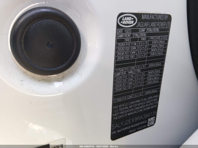 Продаж на аукціоні авто 2024 Land Rover Range Rover Velar P250 S, vin: SALYJ2EX9RA384135, номер лоту: 45929743