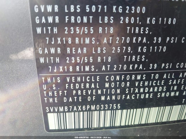 Продаж на аукціоні авто 2023 Volkswagen Tiguan 2.0t Se, vin: 3VVMB7AX6PM033755, номер лоту: 45929760