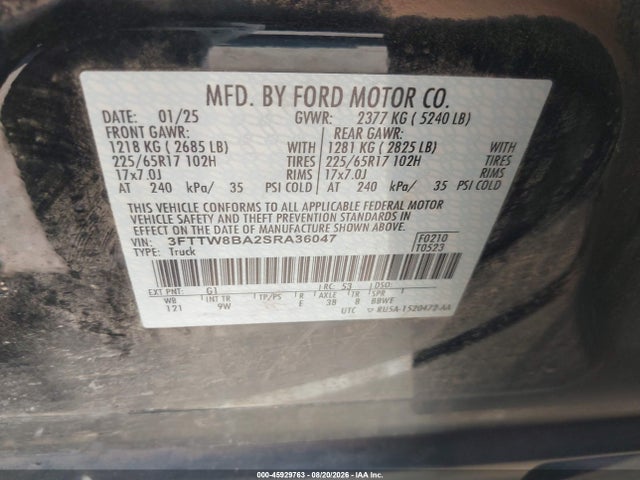 Продажа на аукционе авто 2025 Ford Maverick Xl, vin: 3FTTW8BA2SRA36047, номер лота: 45929763