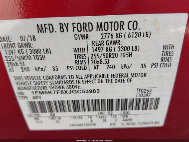 Ford Explorer Limited 2018 1FM5K7F8XJGC53983 Image 9