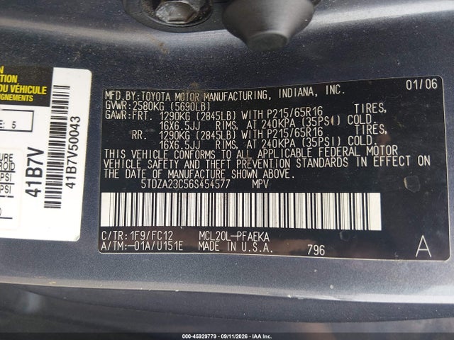 Продажа на аукционе авто 2006 Toyota Sienna Le, vin: 5TDZA23C56S454577, номер лота: 45929779