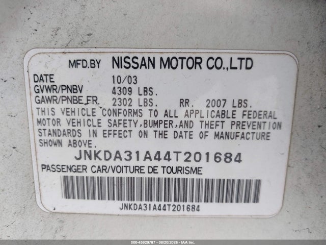 2004 Infiniti I35 Luxury მანქანა იყიდება აუქციონზე, vin: JNKDA31A44T201684, აუქციონის ნომერი: 45929787