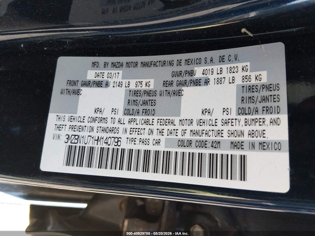 Aukcja sprzedaży 2017 Mazda Mazda3 Sport, vin: 3MZBN1U71HM140796, numer aukcji: 45929788