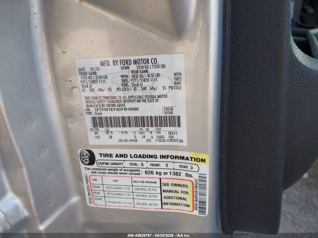 45929797 :رقم المزاد ، 1FTFW1EF4DFB19586 vin ، 2013 Ford F-150 Fx4 مزاد بيع