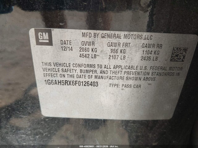 45929801 :رقم المزاد ، 1G6AH5RX6F0126403 vin ، 2015 Cadillac Ats Luxury مزاد بيع