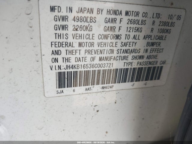 Продаж на аукціоні авто 2006 Acura Rl 3.5, vin: JH4KB16536C003721, номер лоту: 45929805