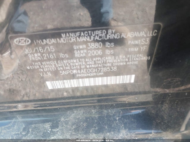 2016 Hyundai Elantra Se მანქანა იყიდება აუქციონზე, vin: 5NPDH4AE0GH728538, აუქციონის ნომერი: 45929830