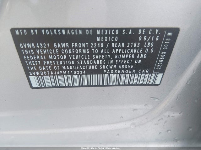 Продаж на аукціоні авто 2015 Volkswagen Jetta 1.8t Se, vin: 3VWD07AJ4FM410224, номер лоту: 45929843