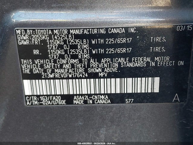 Toyota Rav4 Xle 2015 2T3WFREV0FW176424 Image 9