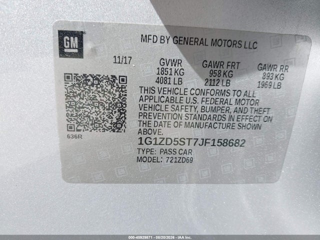 2018 Chevrolet Malibu Lt მანქანა იყიდება აუქციონზე, vin: 1G1ZD5ST7JF158682, აუქციონის ნომერი: 45929871
