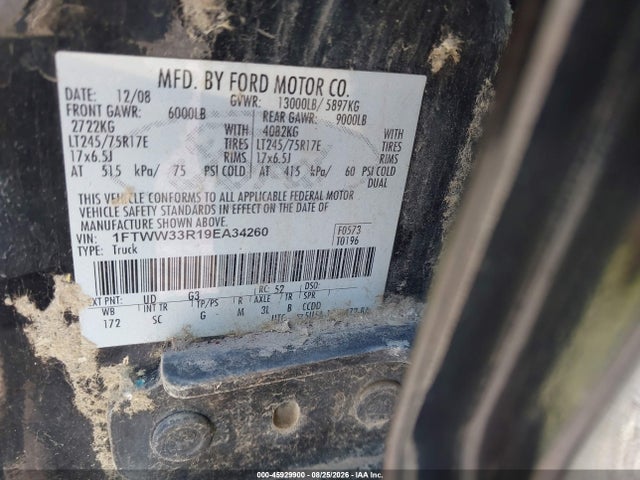 Aukcja sprzedaży 2009 Ford Super Duty F-350 Drw Fx4/king Ranch/lariat/xl/xlt, vin: 1FTWW33R19EA34260, numer aukcji: 45929900