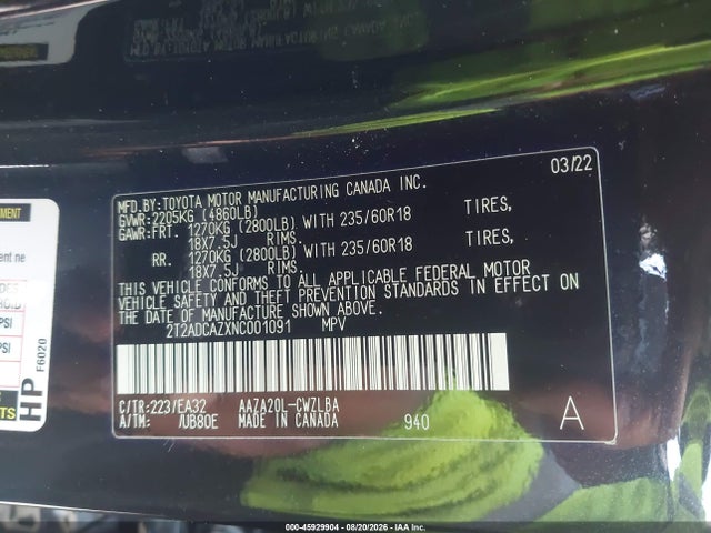 Aukcja sprzedaży 2022 Lexus Nx 250, vin: 2T2ADCAZXNC001091, numer aukcji: 45929904