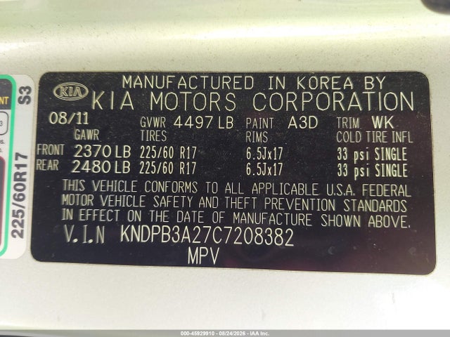Продажа на аукционе авто 2012 Kia Sportage Lx, vin: KNDPB3A27C7208382, номер лота: 45929910
