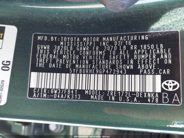 Toyota COROLLA LE 2016 5YFBURHE9GP472943 Image 9