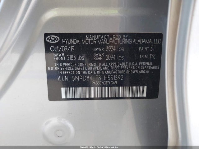Продаж на аукціоні авто 2020 Hyundai Elantra Sel, vin: 5NPD84LF8LH551592, номер лоту: 45929942