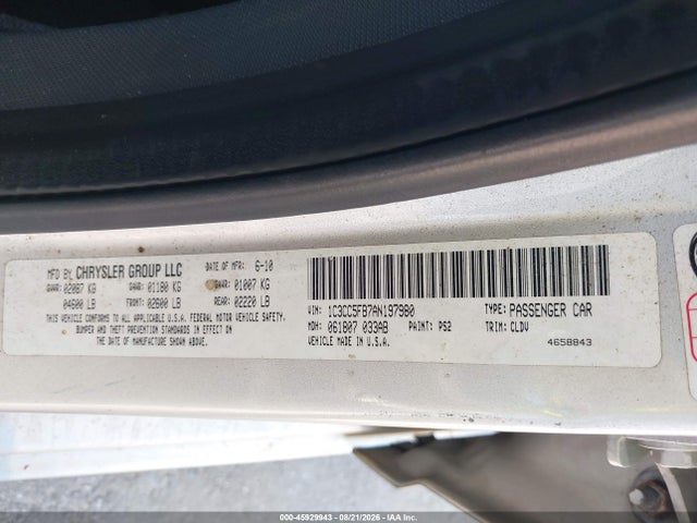 Aukcja sprzedaży 2010 Chrysler Sebring Limited, vin: 1C3CC5FB7AN197980, numer aukcji: 45929943