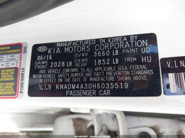 Aukcja sprzedaży 2017 Kia Rio Lx, vin: KNADM4A30H6035519, numer aukcji: 45929957
