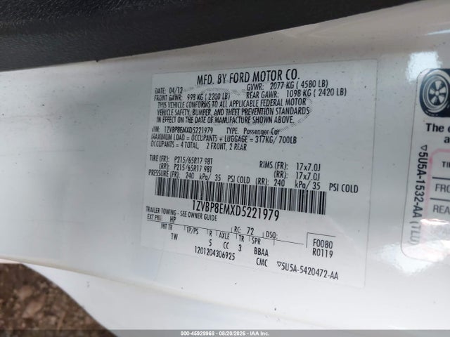 2013 Ford Mustang V6 მანქანა იყიდება აუქციონზე, vin: 1ZVBP8EMXD5221979, აუქციონის ნომერი: 45929968