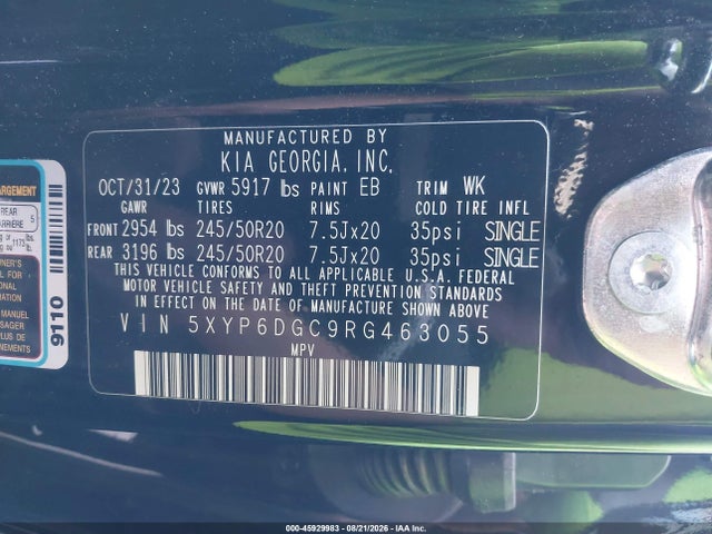 Auction sale of the 2024 Kia Telluride S, vin: 5XYP6DGC9RG463055, lot number: 45929983