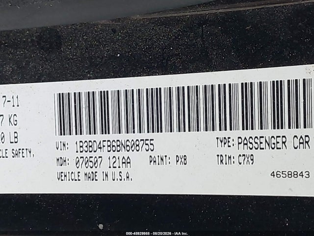 2011 Dodge Avenger Express მანქანა იყიდება აუქციონზე, vin: 1B3BD4FB6BN608755, აუქციონის ნომერი: 45929988