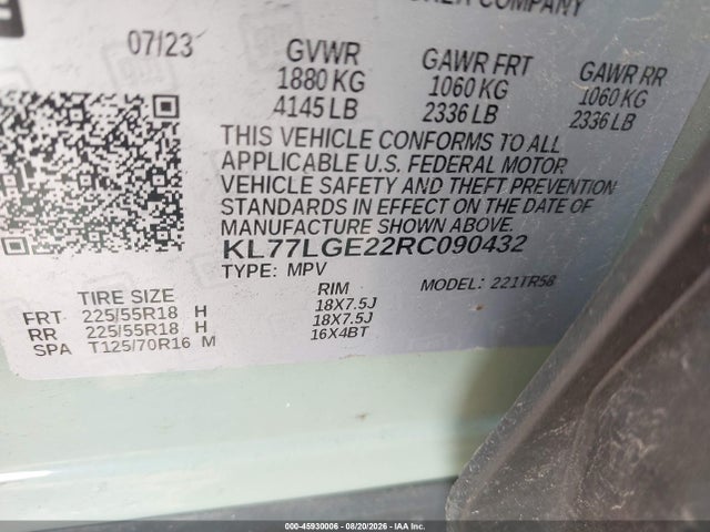 Aukcja sprzedaży 2024 Chevrolet Trax Fwd 1rs, vin: KL77LGE22RC090432, numer aukcji: 45930006