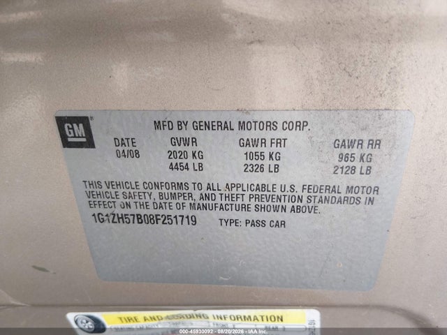 Продаж на аукціоні авто 2008 Chevrolet Malibu Lt, vin: 1G1ZH57B08F251719, номер лоту: 45930092