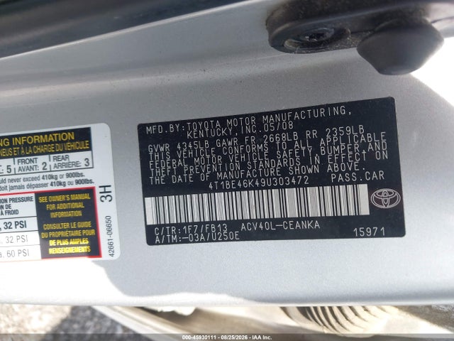 45930111 :رقم المزاد ، 4T1BE46K49U303472 vin ، 2009 Toyota Camry مزاد بيع