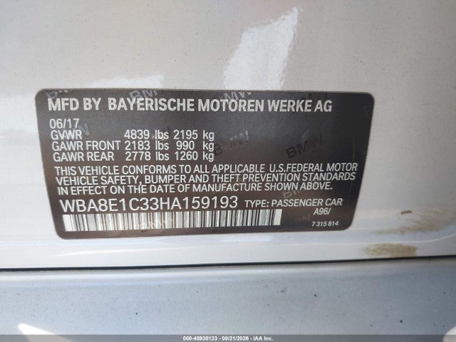 Продаж на аукціоні авто 2017 Bmw 330e Iperformance, vin: WBA8E1C33HA159193, номер лоту: 45930123