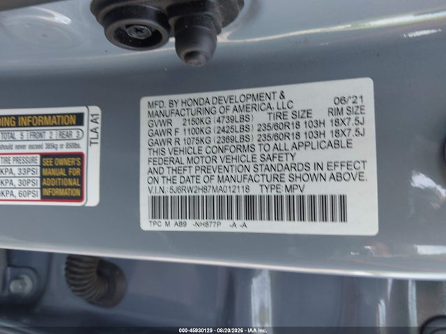 5J6RW2H87MA012118 Honda Cr-v Awd Ex-l