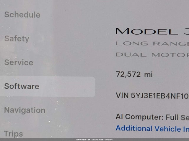 45930134 :رقم المزاد ، 5YJ3E1EB4NF108483 vin ، 2022 Tesla Model 3 مزاد بيع