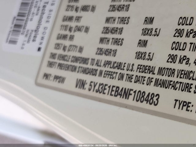 45930134 :رقم المزاد ، 5YJ3E1EB4NF108483 vin ، 2022 Tesla Model 3 مزاد بيع