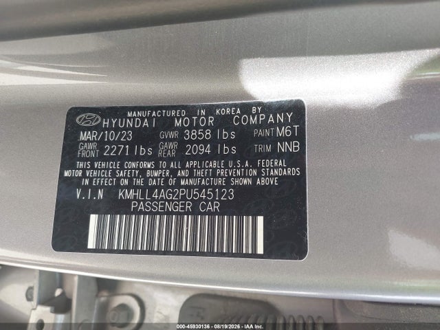 KMHLL4AG2PU545123 Hyundai ELANTRA SE