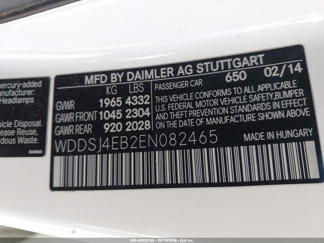 WDDSJ4EB2EN082465 Mercedes-Benz CLA 250