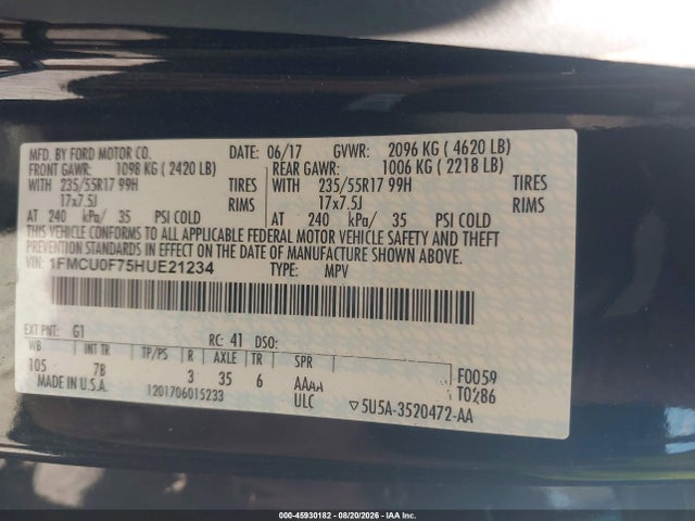 Продаж на аукціоні авто 2017 Ford Escape S, vin: 1FMCU0F75HUE21234, номер лоту: 45930182