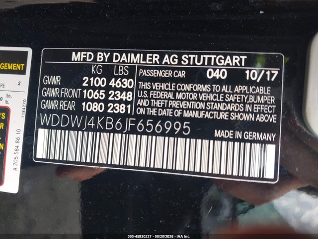 2018 Mercedes-benz C 300 4matic მანქანა იყიდება აუქციონზე, vin: WDDWJ4KB6JF656995, აუქციონის ნომერი: 45930227