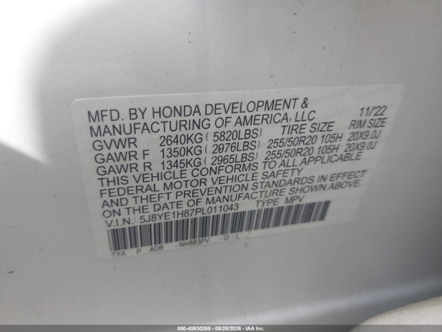 Aukcja sprzedaży 2023 Acura Mdx Advance Package, vin: 5J8YE1H87PL011043, numer aukcji: 45930260