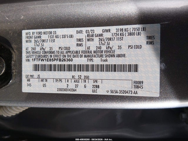 1FTFW1E85PFB26360 Ford F-150 Xlt