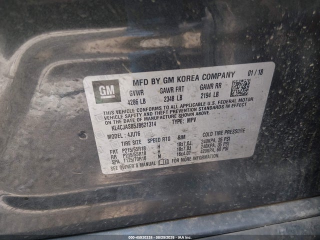 2018 Buick Encore Preferred მანქანა იყიდება აუქციონზე, vin: KL4CJASB5JB621314, აუქციონის ნომერი: 45930338