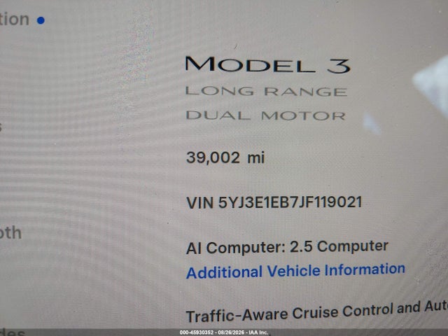 Auction sale of the 2018 Tesla Model 3 Long Range/performance, vin: 5YJ3E1EB7JF119021, lot number: 45930352