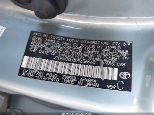 45930372 :رقم المزاد ، JTDKN3DU3D5666660 vin ، 2013 Toyota Prius Three مزاد بيع